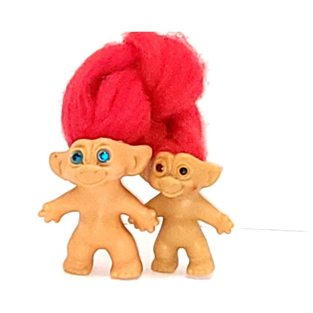 2" & 3 " Vintage Red Headed Wishnik Troll Doll Duo